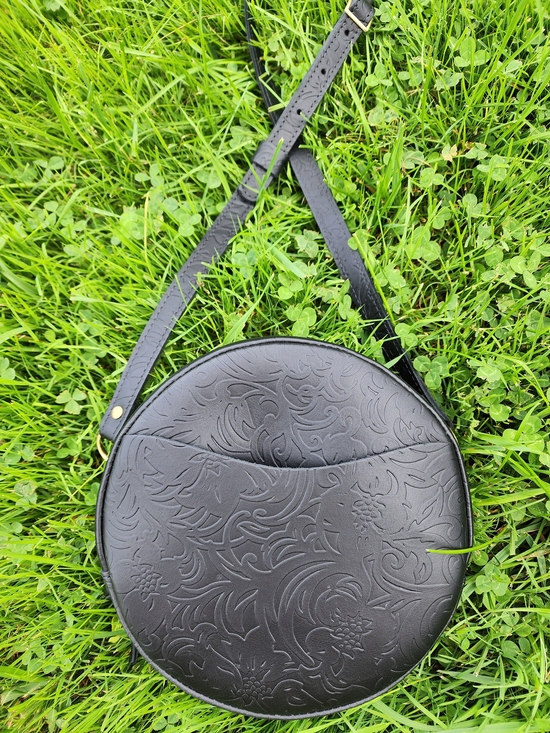 Portland Leather Handbags - Portland Leather Large Circle Crossbody Black Dahlia
